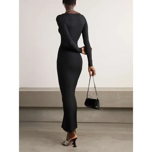 Skims Soft Lounge Long Sleeve Ribbed Maxi Dress in Onyx - Picture 2 of 7